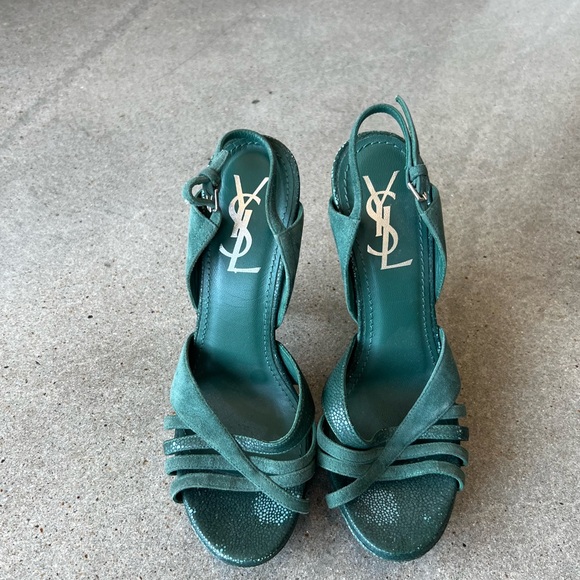 YSL - women's size 36.5 designer heels in dark green. - Picture 1 of 7